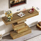 Lantine 42.5 Tavolo Consolle da Fattoria, Tavolino Stretto in Legno da Divano Dietro al Divano con Base Geometrica, Marrone Chiaro