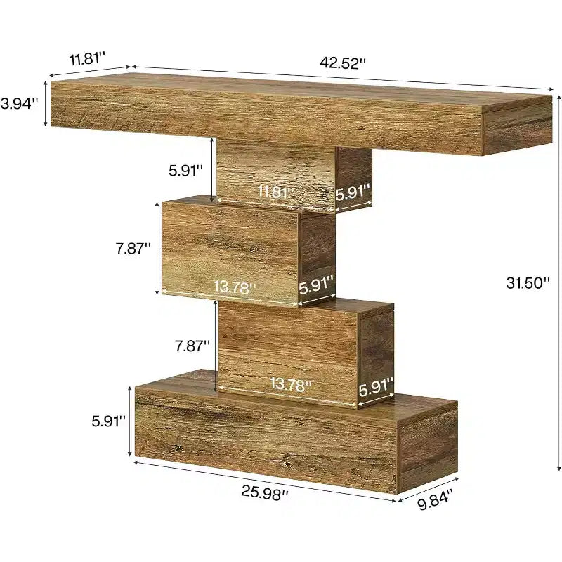 Lantine 42.5 Tavolo Consolle da Fattoria, Tavolino Stretto in Legno da Divano Dietro al Divano con Base Geometrica, Marrone Chiaro