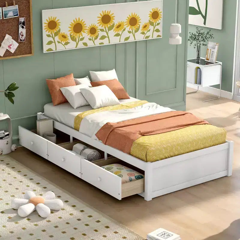 Whisen Letto a Piattaforma Matrimoniale con 3 Cassetti