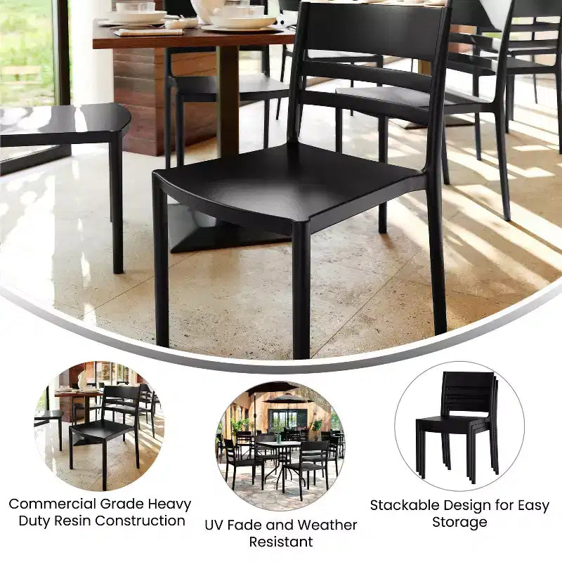 Flash Furniture Bridgeport Set di 4 sedie impilabili da interni-esterni per patio con schienale a doghe, sedia commerciale in resina per tutte le stagioni