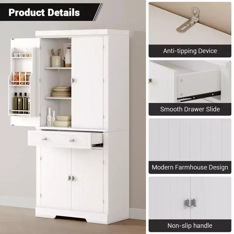 Dispensa da cucina alta 183 cm, con 2 cassetti, 2 armadietti, 3 ripiani regolabili, 6 mensole sullo sportello, mobiletto indipendente per cucina e soggiorno