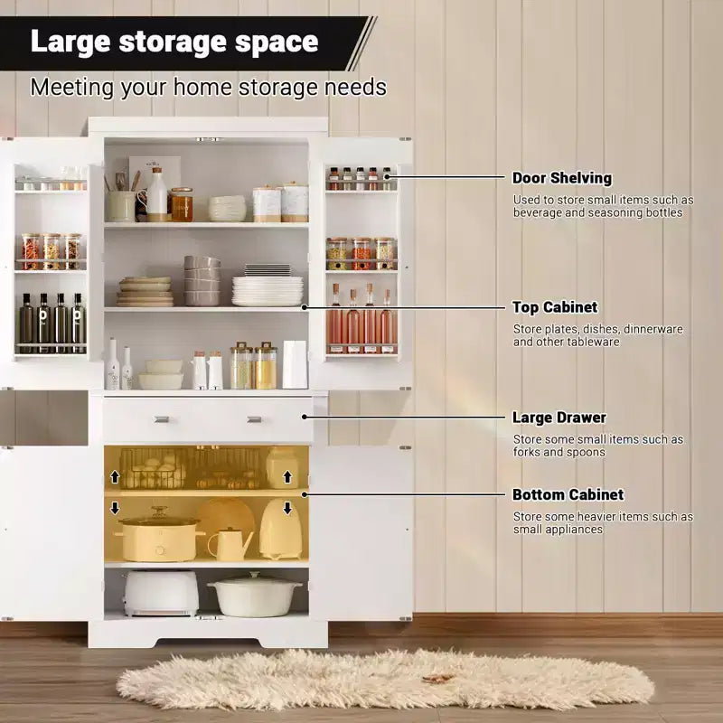 Dispensa da cucina alta 183 cm, con 2 cassetti, 2 armadietti, 3 ripiani regolabili, 6 mensole sullo sportello, mobiletto indipendente per cucina e soggiorno