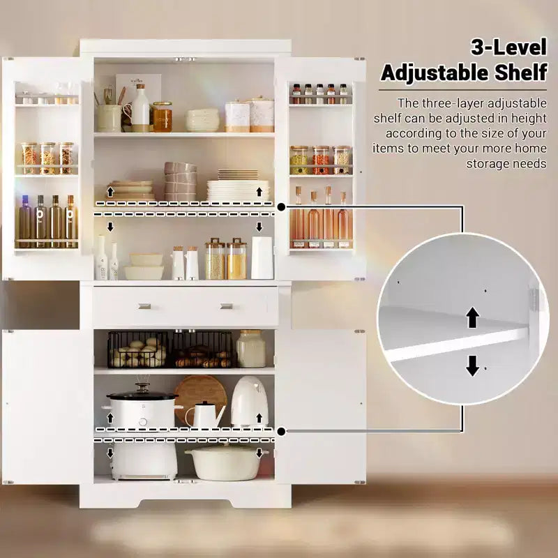 Dispensa da cucina alta 183 cm, con 2 cassetti, 2 armadietti, 3 ripiani regolabili, 6 mensole sullo sportello, mobiletto indipendente per cucina e soggiorno