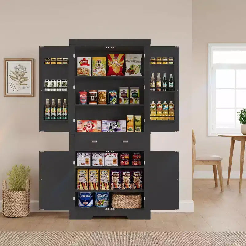 Dispensa da cucina alta 183 cm, con 2 cassetti, 2 armadietti, 3 ripiani regolabili, 6 mensole sullo sportello, mobiletto indipendente per cucina e soggiorno