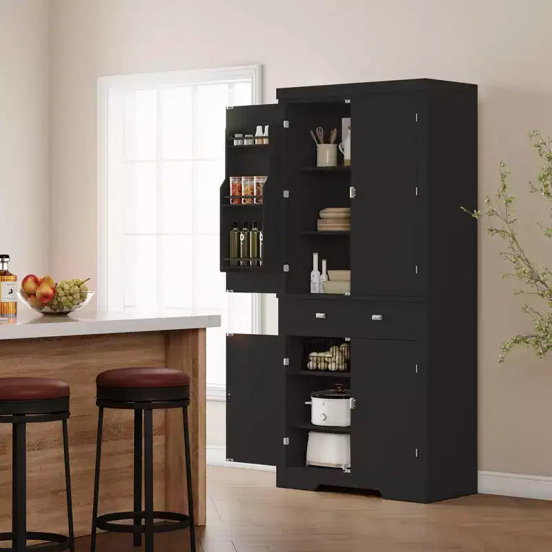 Dispensa da cucina alta 183 cm, con 2 cassetti, 2 armadietti, 3 ripiani regolabili, 6 mensole sullo sportello, mobiletto indipendente per cucina e soggiorno