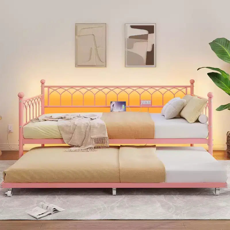 Struttura letto, Struttura letto a una piazza con letto estraibile, Divano convertibile 2 in 1, Letto salvaspazio in metallo, per piccoli spazi, appartamenti, soggiorno
