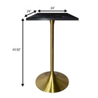 LeisureMod Verve Tavolo da pranzo quadrato altezza bar 24 - Tavolo moderno con piano in MDF e base a piedistallo in oro spazzolato altezza bancone per cucina, casa e pub