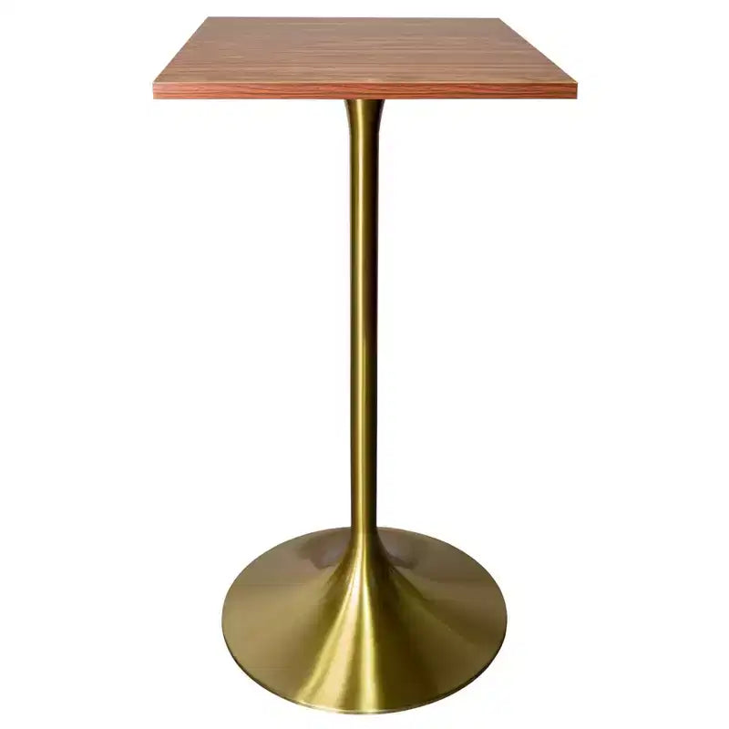 LeisureMod Verve Tavolo da pranzo quadrato altezza bar 24 - Tavolo moderno con piano in MDF e base a piedistallo in oro spazzolato altezza bancone per cucina, casa e pub