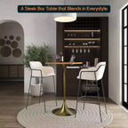 LeisureMod Verve Tavolo da pranzo quadrato altezza bar 24 - Tavolo moderno con piano in MDF e base a piedistallo in oro spazzolato altezza bancone per cucina, casa e pub