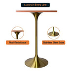 LeisureMod Verve Tavolo da pranzo quadrato altezza bar 24 - Tavolo moderno con piano in MDF e base a piedistallo in oro spazzolato altezza bancone per cucina, casa e pub
