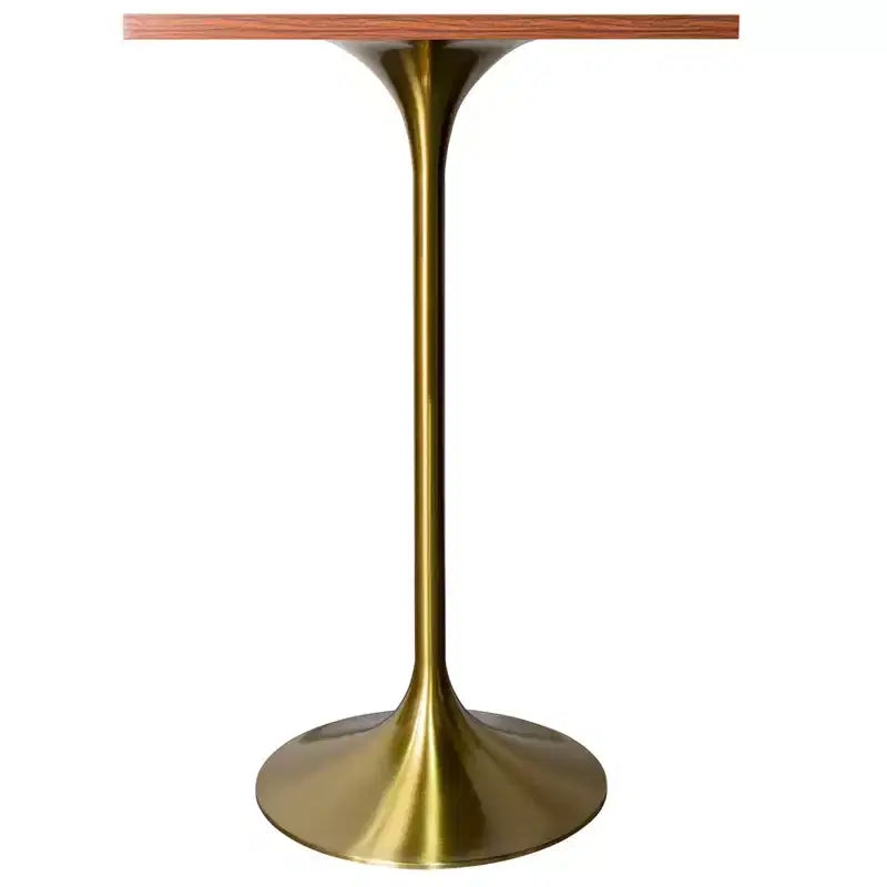 LeisureMod Verve Tavolo da pranzo quadrato altezza bar 24 - Tavolo moderno con piano in MDF e base a piedistallo in oro spazzolato altezza bancone per cucina, casa e pub