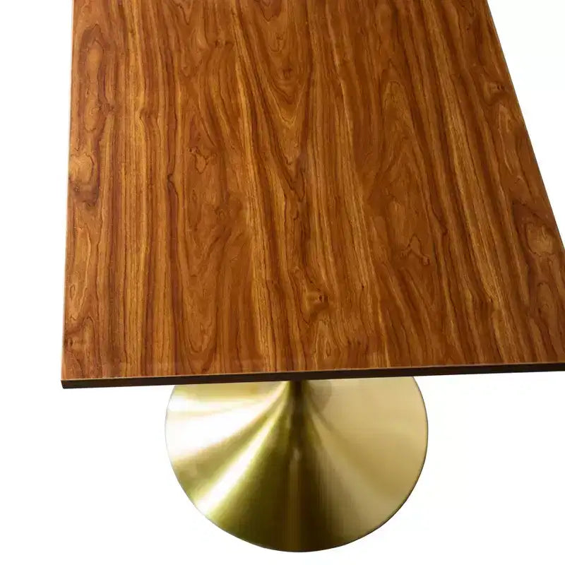 LeisureMod Verve Tavolo da pranzo quadrato altezza bar 24 - Tavolo moderno con piano in MDF e base a piedistallo in oro spazzolato altezza bancone per cucina, casa e pub