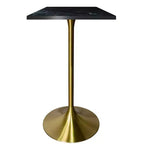 LeisureMod Verve Tavolo da pranzo quadrato altezza bar 24 - Tavolo moderno con piano in MDF e base a piedistallo in oro spazzolato altezza bancone per cucina, casa e pub