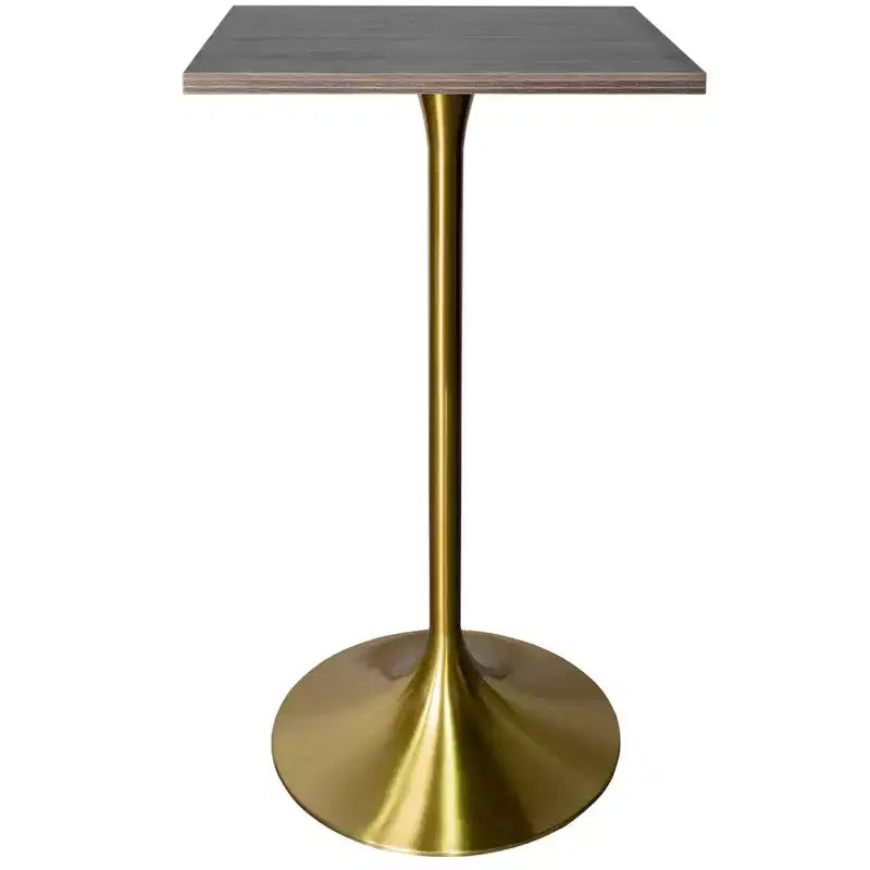 LeisureMod Verve Tavolo da pranzo quadrato altezza bar 24 - Tavolo moderno con piano in MDF e base a piedistallo in oro spazzolato altezza bancone per cucina, casa e pub