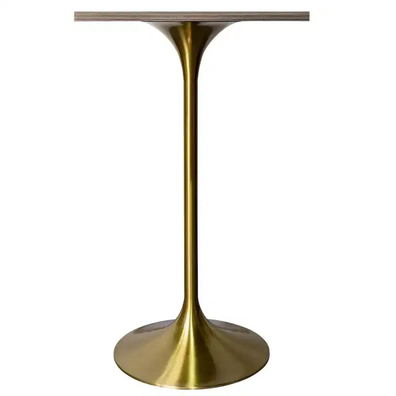 LeisureMod Verve Tavolo da pranzo quadrato altezza bar 24 - Tavolo moderno con piano in MDF e base a piedistallo in oro spazzolato altezza bancone per cucina, casa e pub