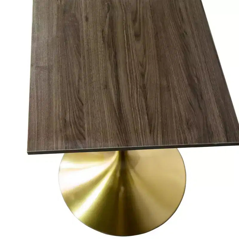 LeisureMod Verve Tavolo da pranzo quadrato altezza bar 24 - Tavolo moderno con piano in MDF e base a piedistallo in oro spazzolato altezza bancone per cucina, casa e pub