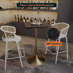 LeisureMod Verve Tavolo da pranzo quadrato altezza bar 24 - Tavolo moderno con piano in MDF e base a piedistallo in oro spazzolato altezza bancone per cucina, casa e pub