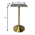 LeisureMod Verve Tavolo da pranzo quadrato altezza bar 24 - Tavolo moderno con piano in MDF e base a piedistallo in oro spazzolato altezza bancone per cucina, casa e pub