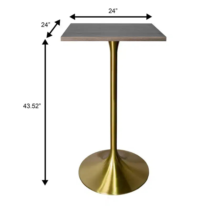 LeisureMod Verve Tavolo da pranzo quadrato altezza bar 24 - Tavolo moderno con piano in MDF e base a piedistallo in oro spazzolato altezza bancone per cucina, casa e pub