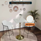 LeisureMod Verve Tavolo da pranzo quadrato altezza bar 24 - Tavolo moderno con piano in MDF e base a piedistallo in oro spazzolato altezza bancone per cucina, casa e pub