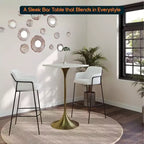LeisureMod Verve Tavolo da pranzo quadrato altezza bar 24 - Tavolo moderno con piano in MDF e base a piedistallo in oro spazzolato altezza bancone per cucina, casa e pub