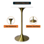 LeisureMod Verve Tavolo da pranzo quadrato altezza bar 24 - Tavolo moderno con piano in MDF e base a piedistallo in oro spazzolato altezza bancone per cucina, casa e pub