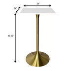 LeisureMod Verve Tavolo da pranzo quadrato altezza bar 24 - Tavolo moderno con piano in MDF e base a piedistallo in oro spazzolato altezza bancone per cucina, casa e pub