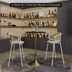 LeisureMod Verve Tavolo da pranzo quadrato altezza bar 24 - Tavolo moderno con piano in MDF e base a piedistallo in oro spazzolato altezza bancone per cucina, casa e pub