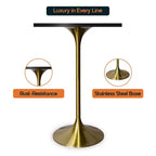 LeisureMod Verve Tavolo da pranzo quadrato altezza bar 24 - Tavolo moderno con piano in MDF e base a piedistallo in oro spazzolato altezza bancone per cucina, casa e pub