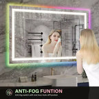 Specchio LED RGB per Bagno, Specchio con 8 Retroilluminazioni RGB e 3 Luci Frontali (Regolabili Individualmente), Orizzontale/Verticale