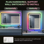 Specchio LED RGB per Bagno, Specchio con 8 Retroilluminazioni RGB e 3 Luci Frontali (Regolabili Individualmente), Orizzontale/Verticale