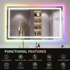 Specchio LED RGB per Bagno, Specchio con 8 Retroilluminazioni RGB e 3 Luci Frontali (Regolabili Individualmente), Orizzontale/Verticale