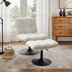 Poltrona girevole Art Leon Leisure in tessuto di lino con pouf, struttura in legno e metallo