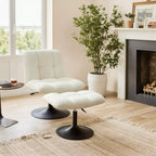 Poltrona girevole Art Leon Leisure in tessuto di lino con pouf, struttura in legno e metallo