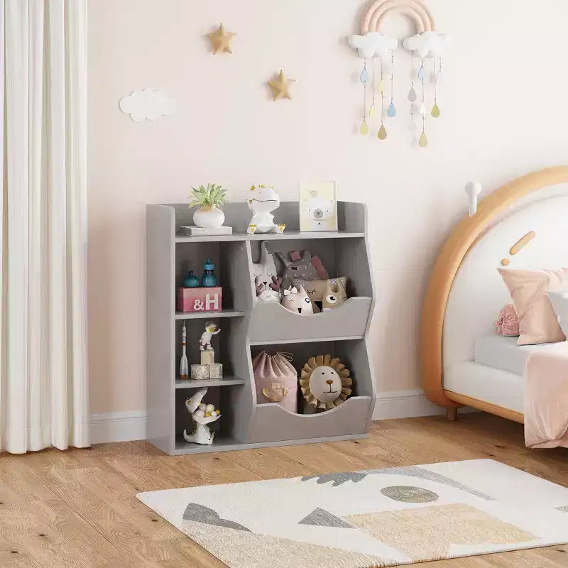 Scaffale per Bambini a 3 Strati Alto 80 cm, Mobile Contenitore per Giocattoli, Porta Giocattoli per Bambini a 5 Scomparti per Camera da Letto, Corridoio, Soggiorno e Asilo Nido