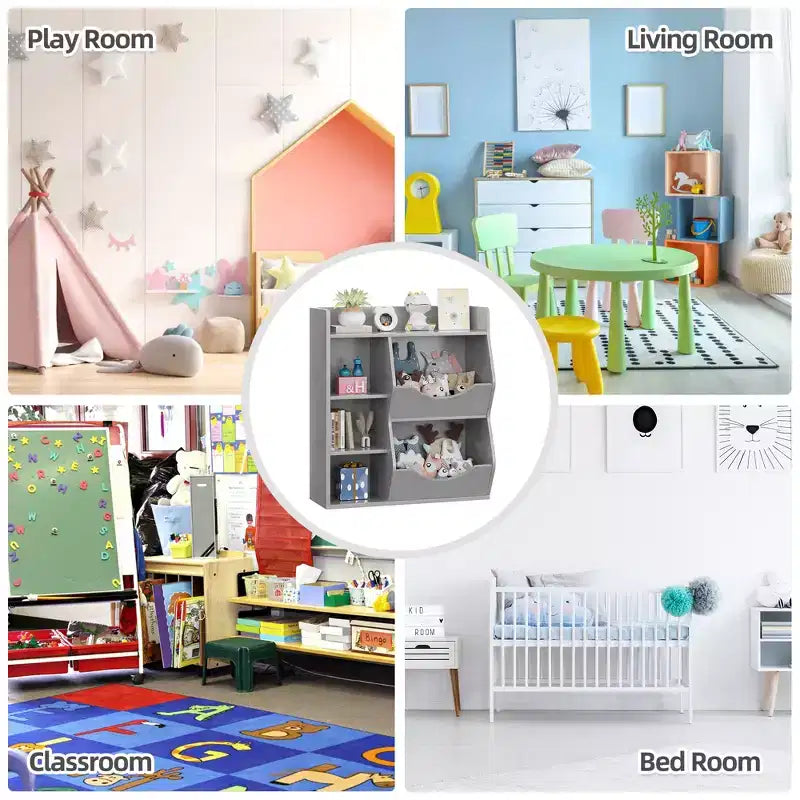Scaffale per Bambini a 3 Strati Alto 80 cm, Mobile Contenitore per Giocattoli, Porta Giocattoli per Bambini a 5 Scomparti per Camera da Letto, Corridoio, Soggiorno e Asilo Nido