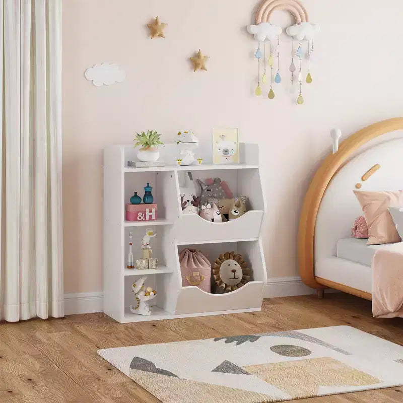 Scaffale per Bambini a 3 Strati Alto 80 cm, Mobile Contenitore per Giocattoli, Porta Giocattoli per Bambini a 5 Scomparti per Camera da Letto, Corridoio, Soggiorno e Asilo Nido
