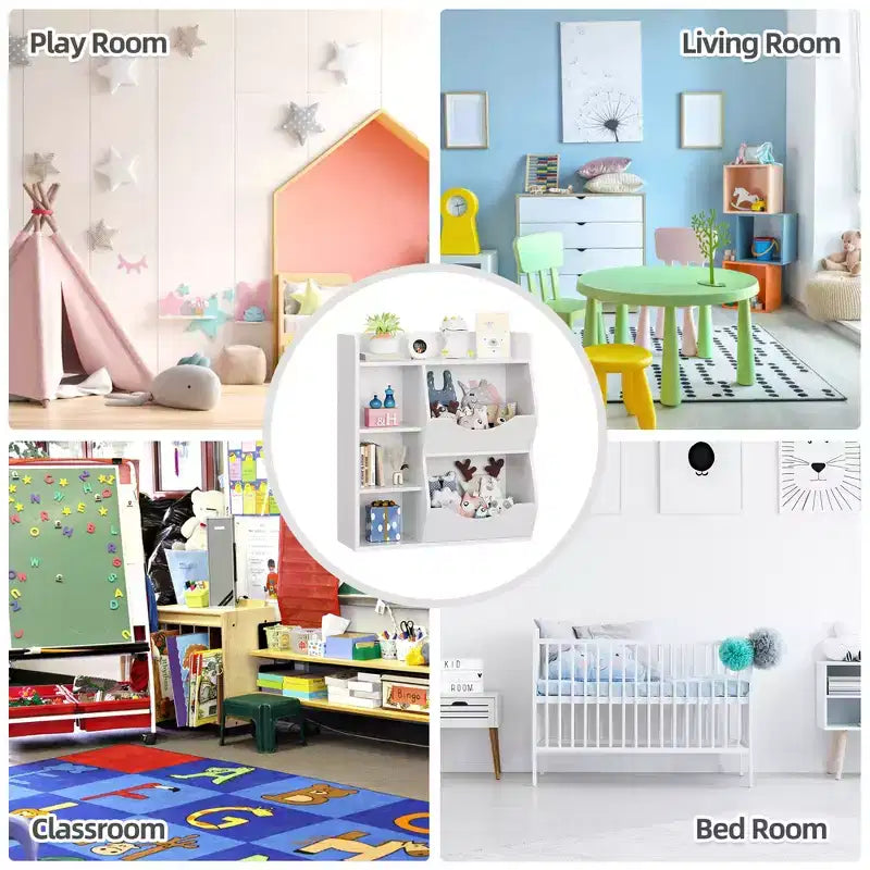 Scaffale per Bambini a 3 Strati Alto 80 cm, Mobile Contenitore per Giocattoli, Porta Giocattoli per Bambini a 5 Scomparti per Camera da Letto, Corridoio, Soggiorno e Asilo Nido