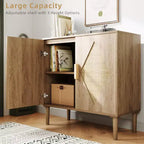 Credenza Moderna con Ante in Rattan Intrecciato, Scaffali Regolabili, Mobiletto per Ingresso, Soggiorno, Cucina e Corridoio (Piedi Robusti in Legno)