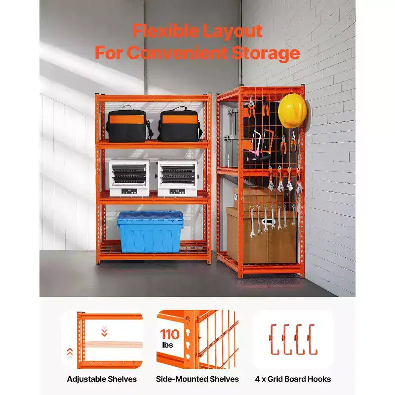 Scaffali di stoccaggio VEVOR, 1088 kg, Scaffalatura da garage resistente a 4 ripiani, 50,8 P x 101,6 L x 152,4 H cm Scaffali metallici regolabili per unità di scaffalatura industriale