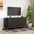 Dyonery Madia con pannello laterale da 58 pollici con spazio di archiviazione, mobile a fessura con ripiani regolabili e 4 ante, colore Legno nero/naturale