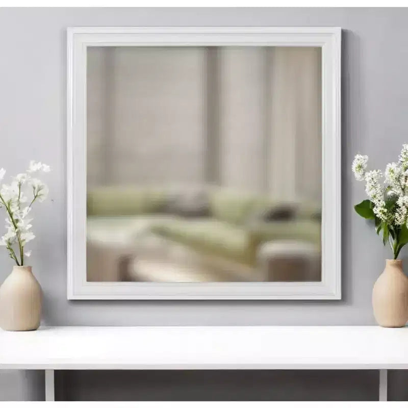 HomeRoots 38 Specchio d'appoggio quadrato con cornice in legno bianco