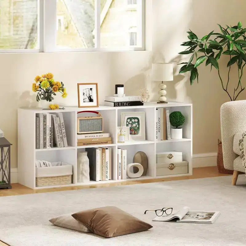 Libreria a 8 cubi Costway con 2 kit antiribaltamento, organizer marrone rustico/bianco