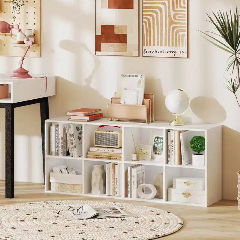 Libreria a 8 cubi Costway con 2 kit antiribaltamento, organizer marrone rustico/bianco