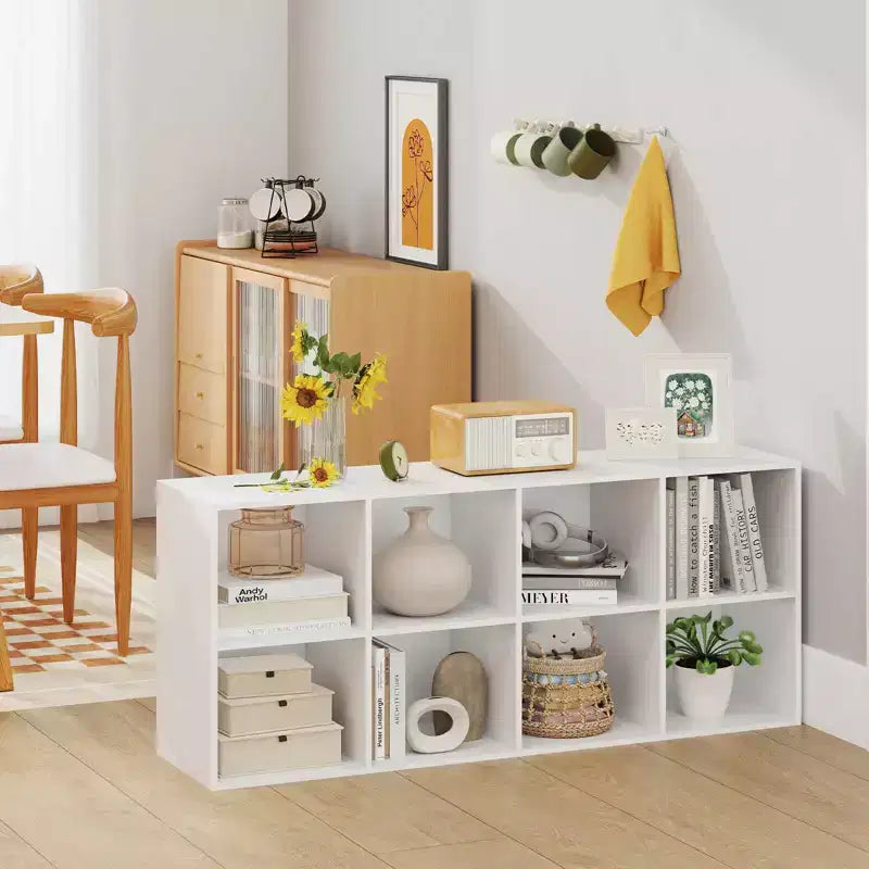 Libreria a 8 cubi Costway con 2 kit antiribaltamento, organizer marrone rustico/bianco
