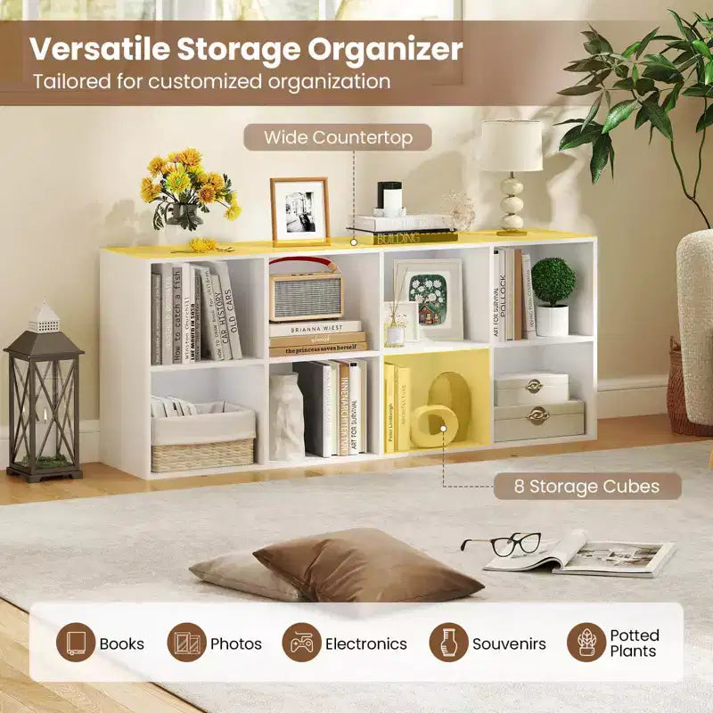 Libreria a 8 cubi Costway con 2 kit antiribaltamento, organizer marrone rustico/bianco