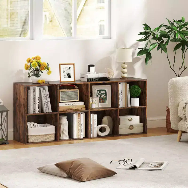 Libreria a 8 cubi Costway con 2 kit antiribaltamento, organizer marrone rustico/bianco