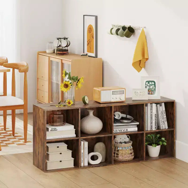 Libreria a 8 cubi Costway con 2 kit antiribaltamento, organizer marrone rustico/bianco