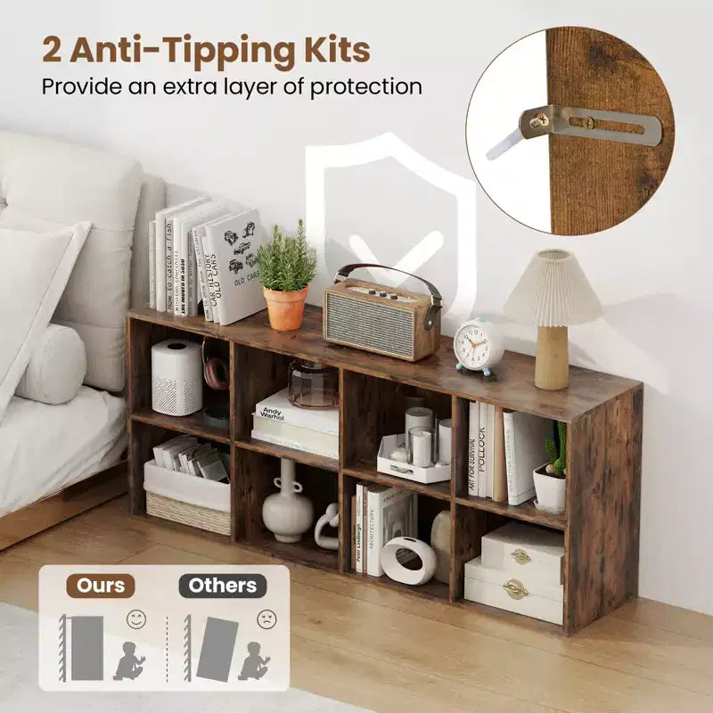 Libreria a 8 cubi Costway con 2 kit antiribaltamento, organizer marrone rustico/bianco