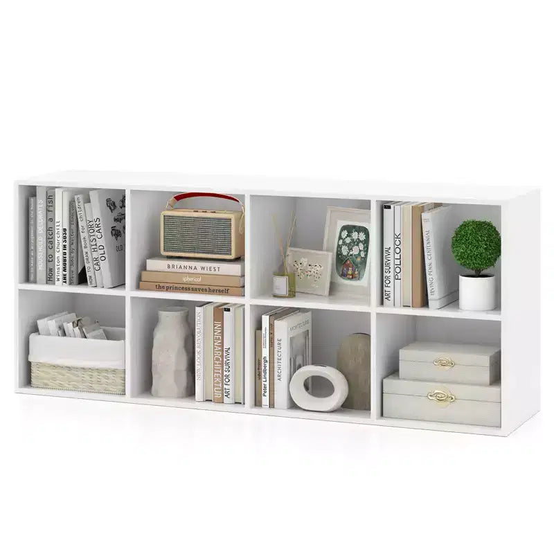 Libreria a 8 cubi Costway con 2 kit antiribaltamento, organizer marrone rustico/bianco